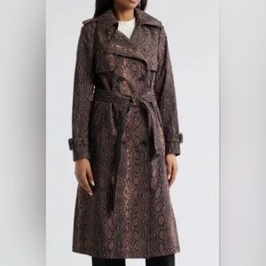 BCBGMaxAzria Brown Snakeskin Patterned Trench Coat